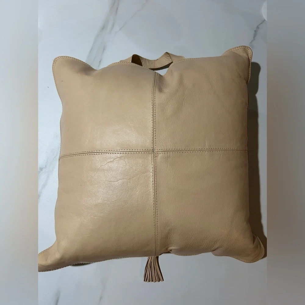 Elegant Tan Leather Throw Pillow size 18X18